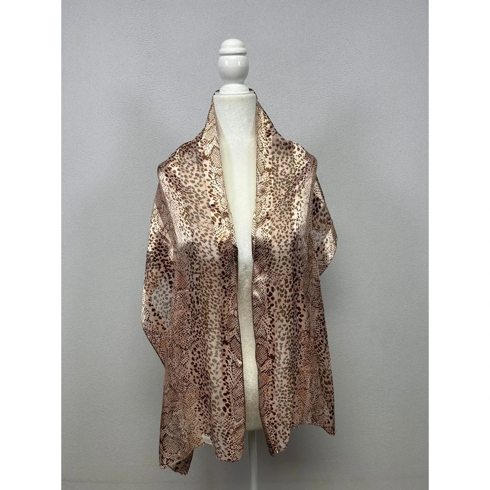 Boho Chic Animal Print Womens OS Brown Snakeskin Silky Scarf